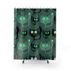 Whimsical Black Cat Pattern Green Shower Curtain Gift: Cozy Feline Charm for Pet Lovers