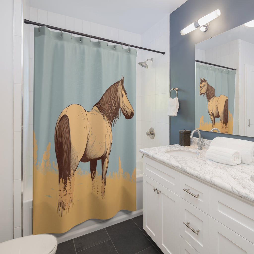 Retro Horse Illustration Shower Curtain Gift: Muted Majesty for Earthy Homes