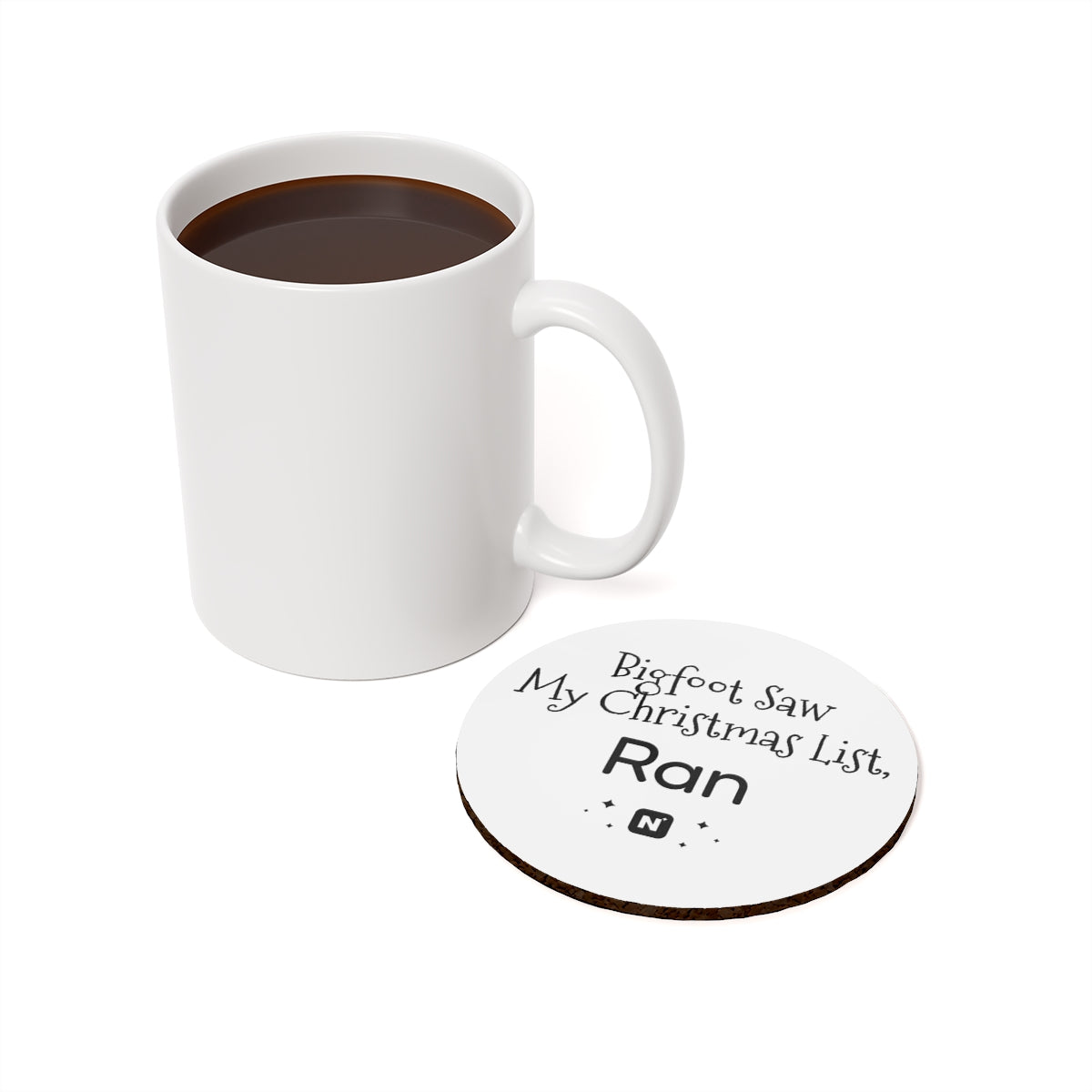 Bigfoot Christmas List Cork Back Coaster mockup