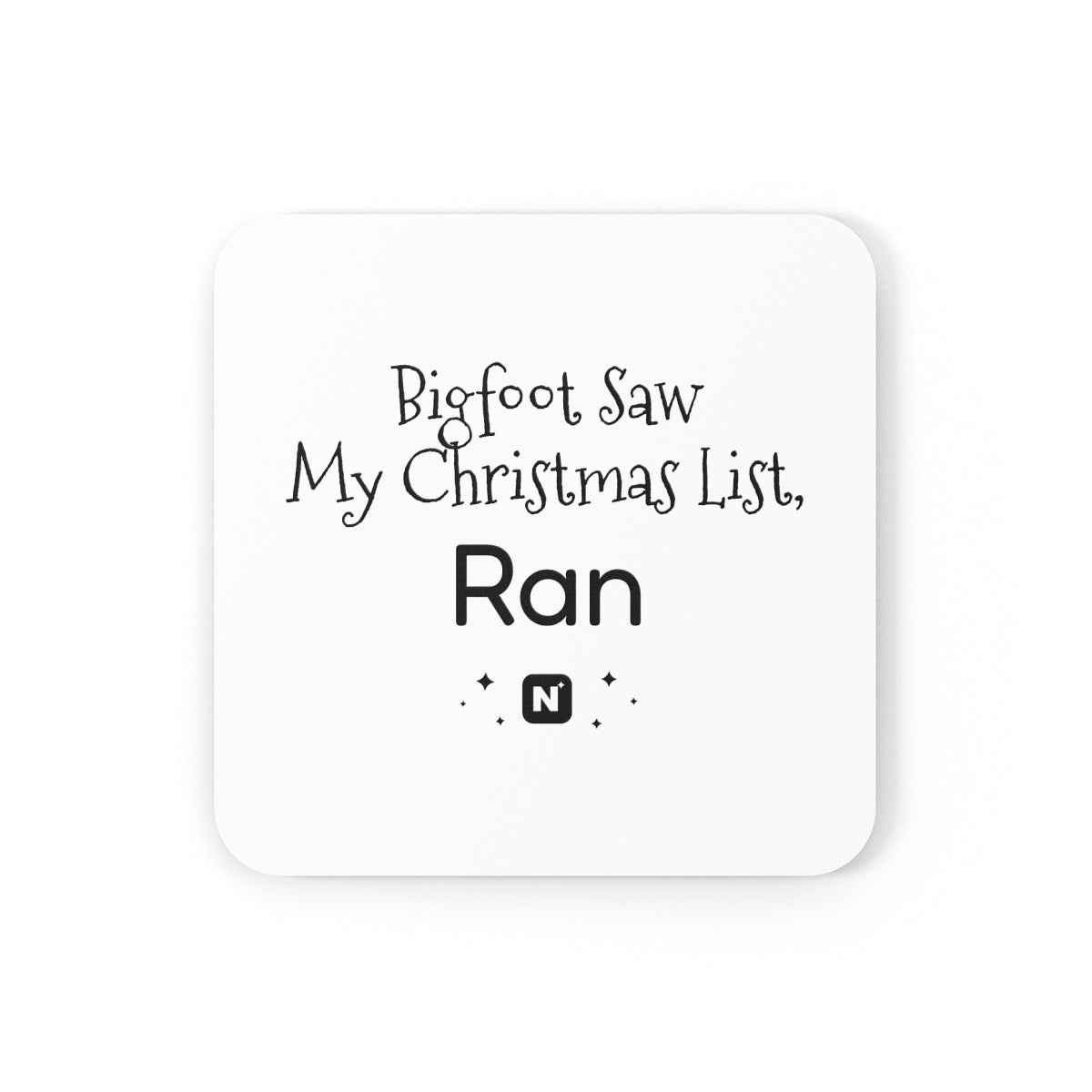 Bigfoot Christmas List Cork Back Coaster mockup