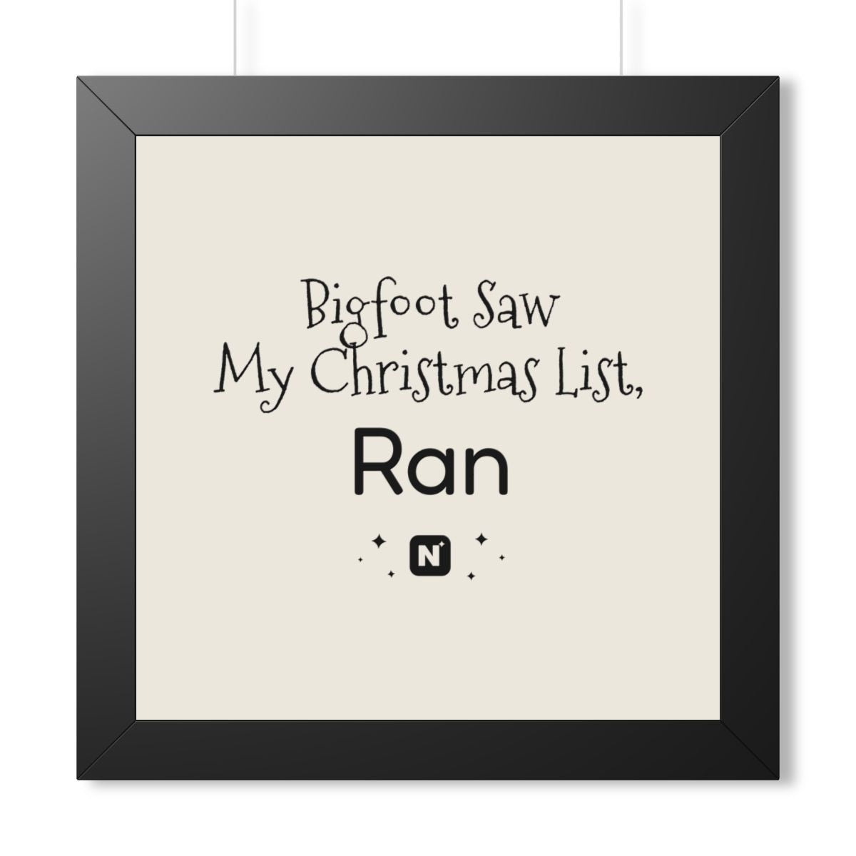Bigfoot Christmas List Framed Vertical Poster mockup