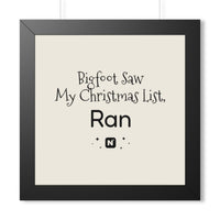 Bigfoot Christmas List Framed Vertical Poster mockup