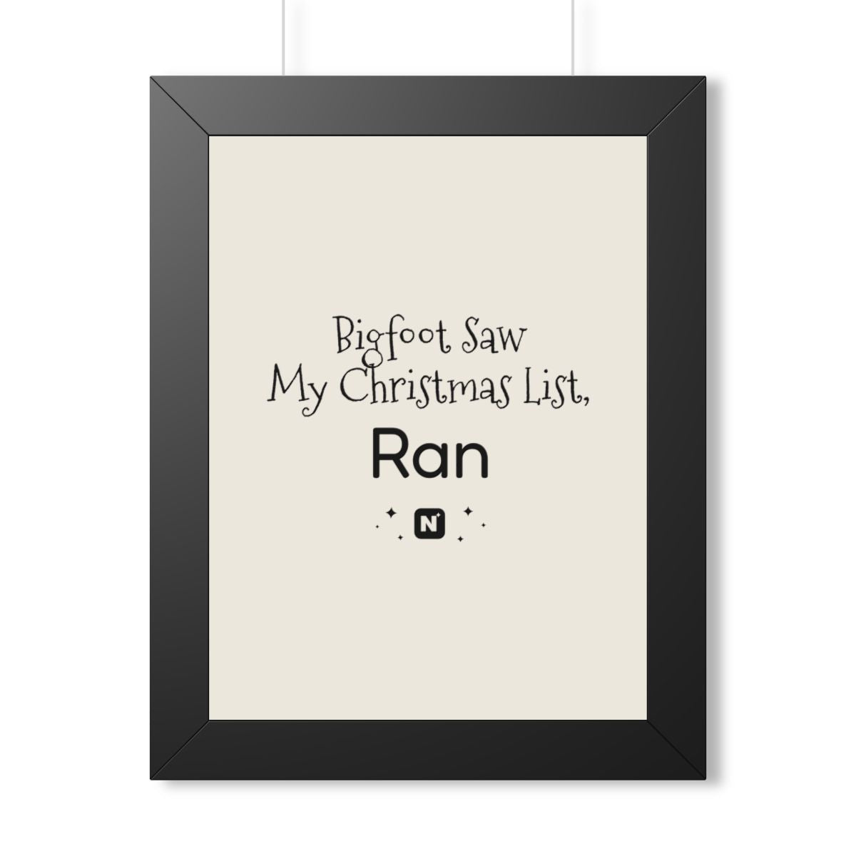 Bigfoot Christmas List Framed Vertical Poster mockup