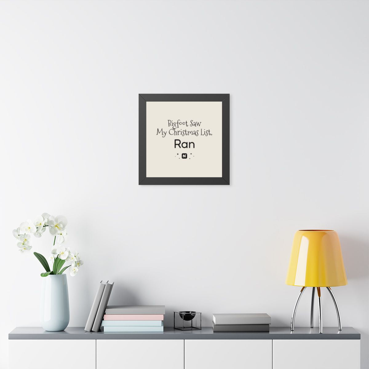 Bigfoot Christmas List Framed Vertical Poster mockup