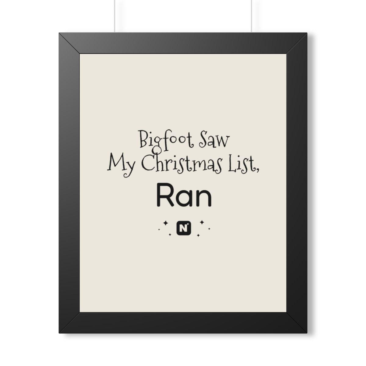 Bigfoot Christmas List Framed Vertical Poster mockup