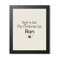 Bigfoot Christmas List Framed Vertical Poster mockup