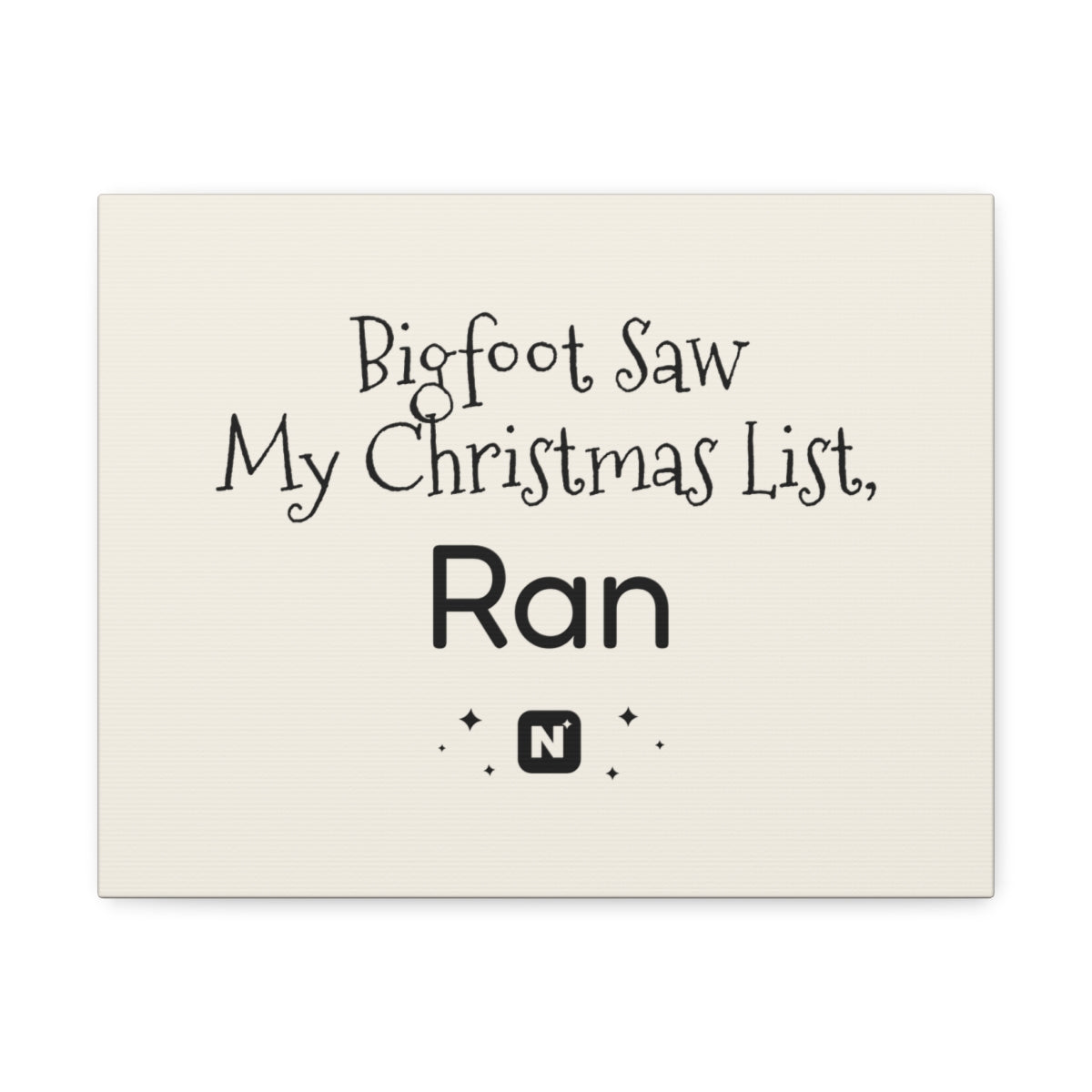 Bigfoot Christmas List Stretched Canvas mockup