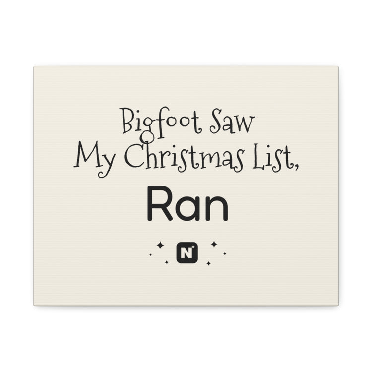 Bigfoot Christmas List Stretched Canvas mockup