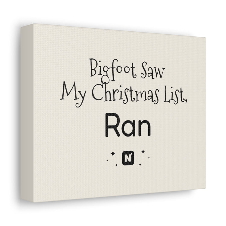 Bigfoot Christmas List Stretched Canvas mockup