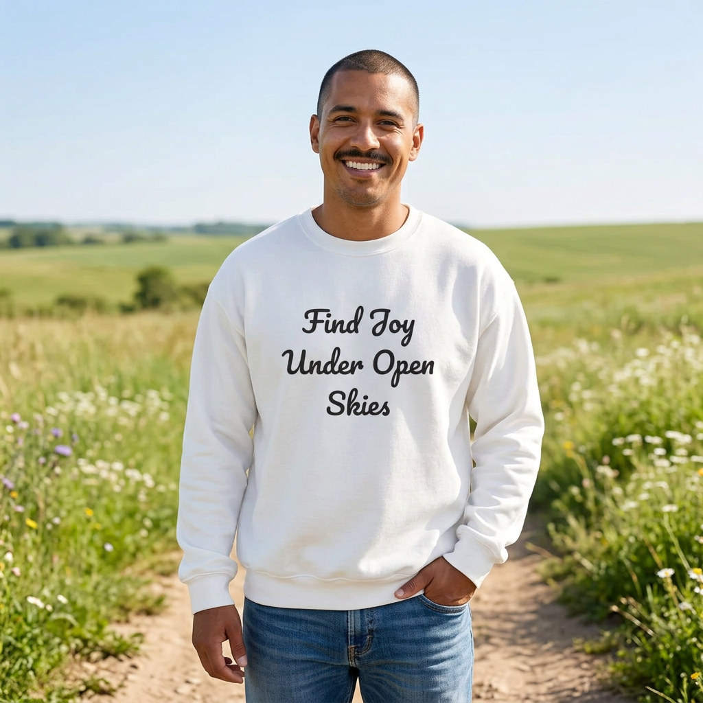 Find Joy Under Open Skies Sweatshirt worn by a model