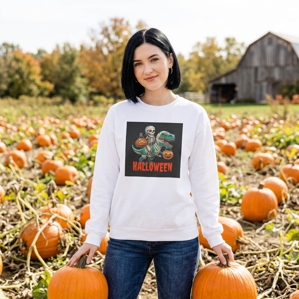 Halloween Sweatshirt worn by a model