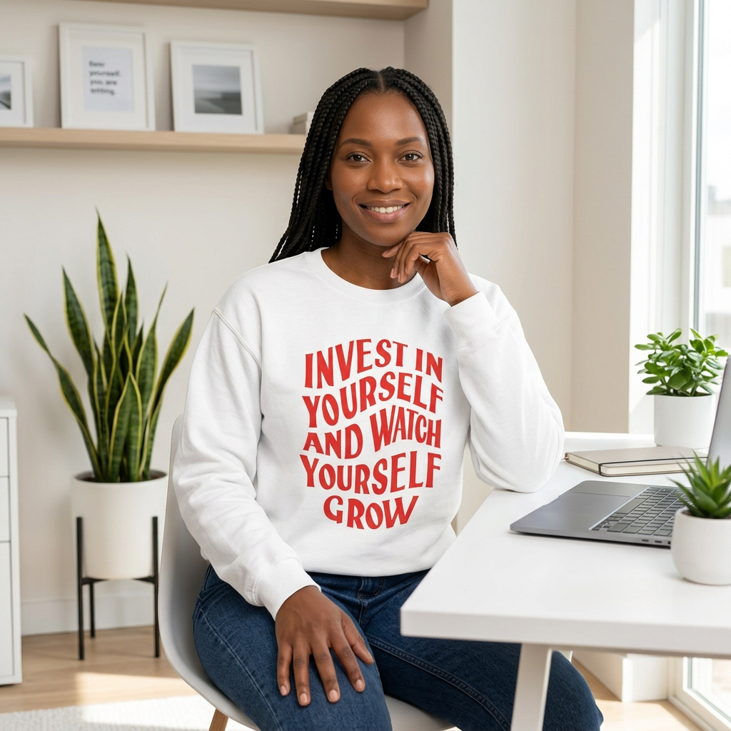 Invest in Yourself Sweatshirt worn by a model