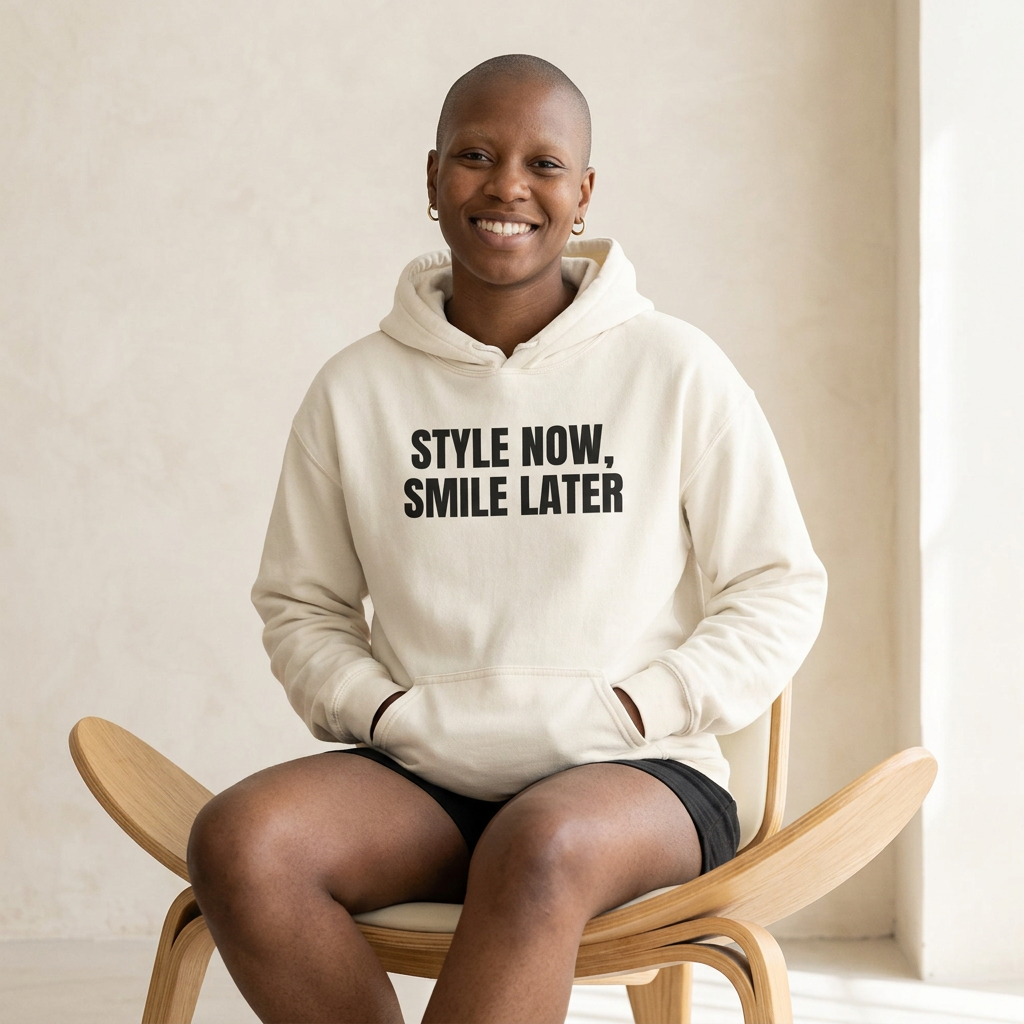 Style Now, Smile Later Hoodie worn by a model